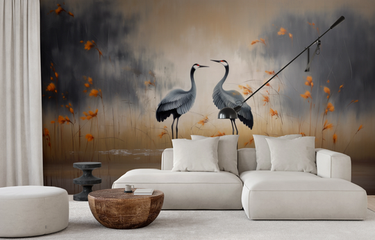 Wzór fototapety artystycznej o nazwie Morning Reflection pokazanej w aranżacji wnętrza.