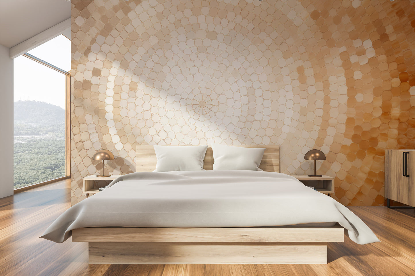 Fototapeta malowana o nazwie HONEY SPARKLE pokazana w aranżacji wnętrza.