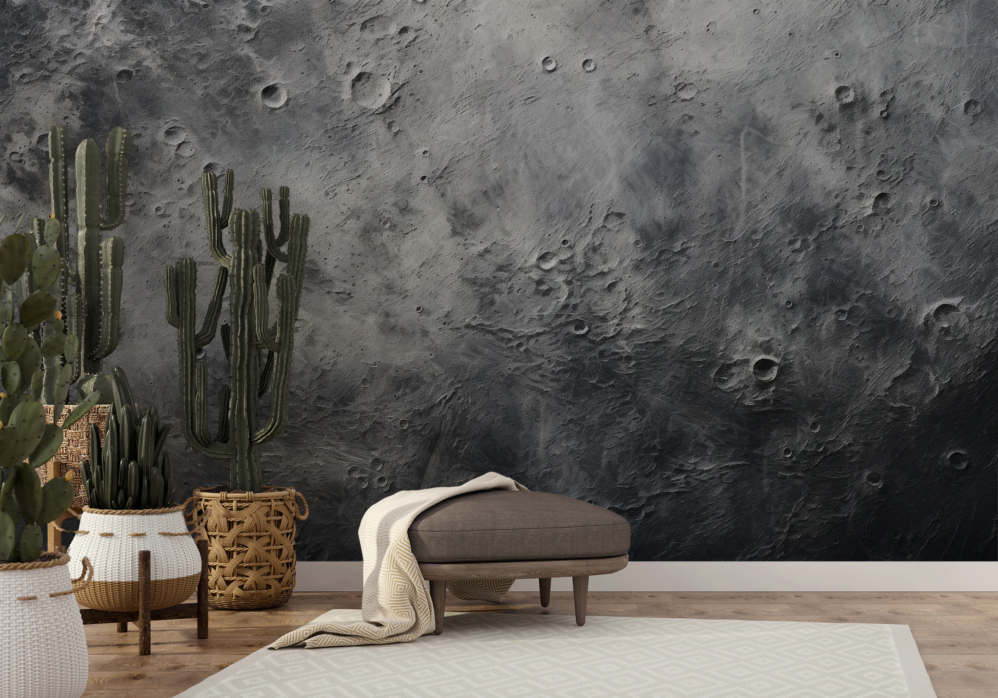 Fototapeta artystyczna o nazwie Cratered Terrain pokazana w aranżacji wnętrza.