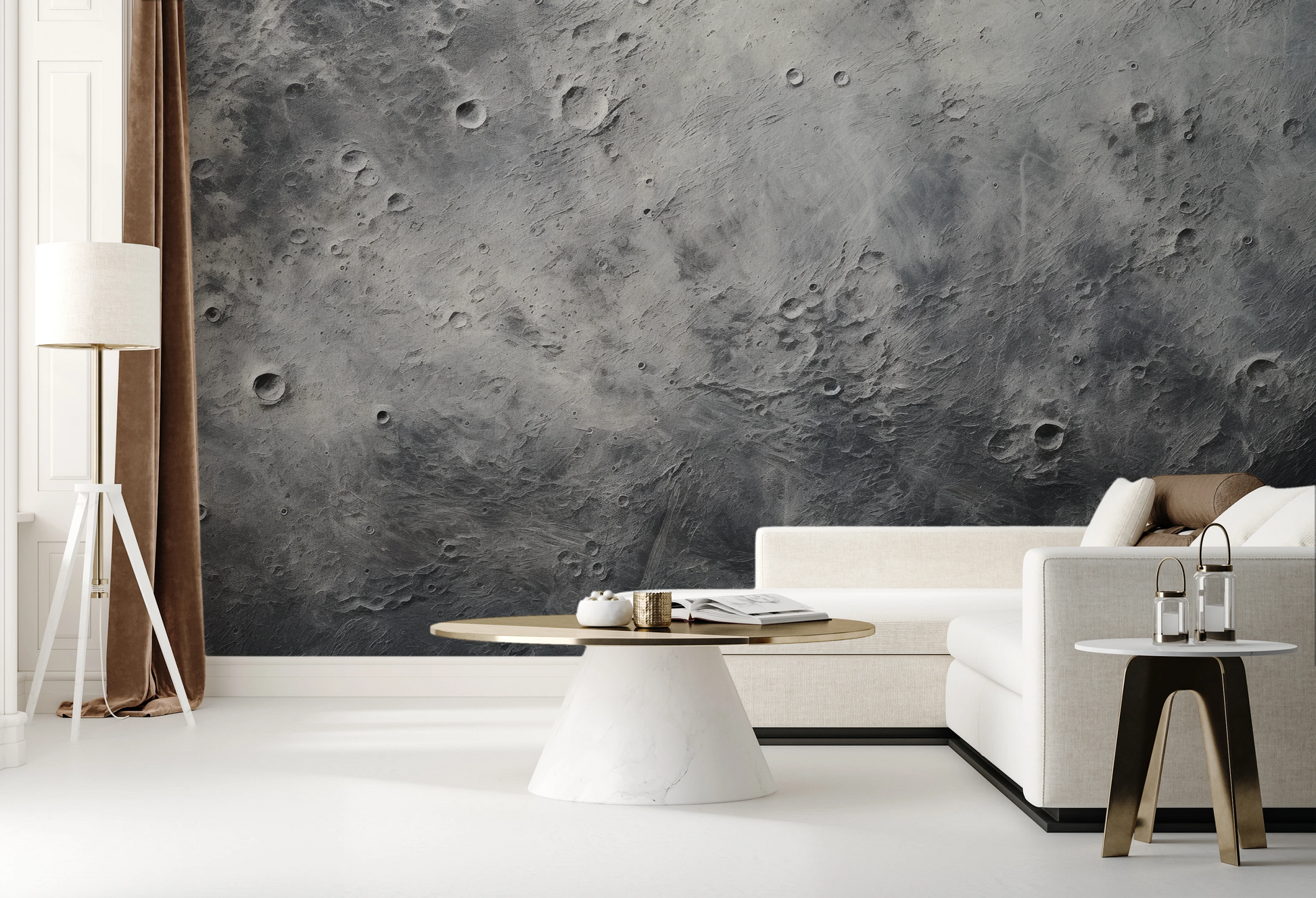 Wzór fototapety o nazwie Cratered Terrain pokazanej w kontekście pomieszczenia.