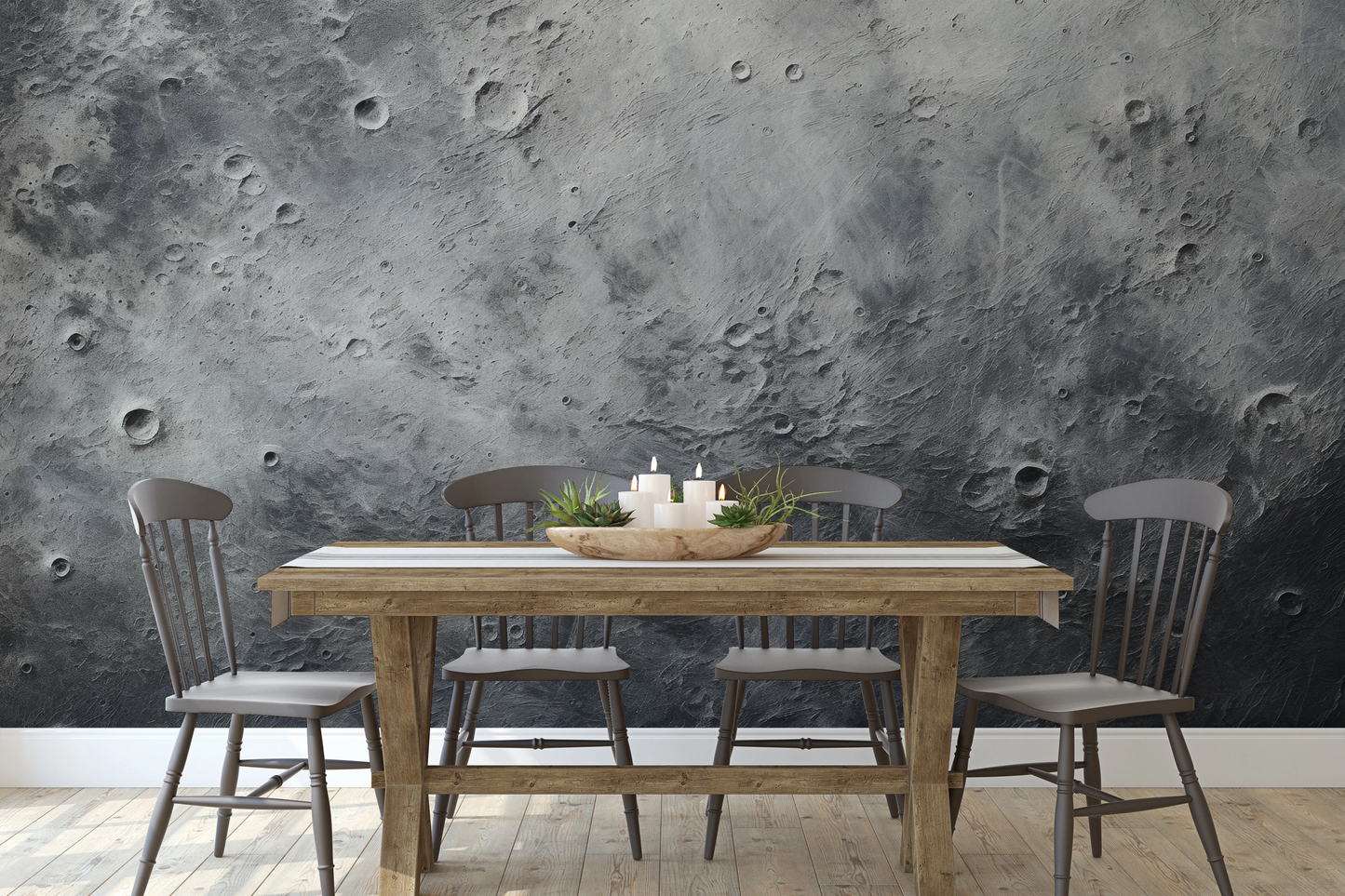 Wzór fototapety artystycznej o nazwie Cratered Terrain pokazanej w aranżacji wnętrza.