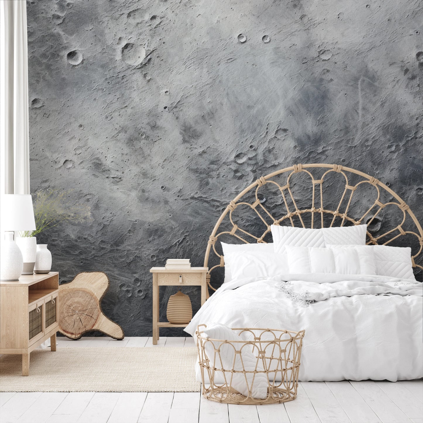 Wzór fototapety artystycznej o nazwie Cratered Terrain pokazanej w aranżacji wnętrza.