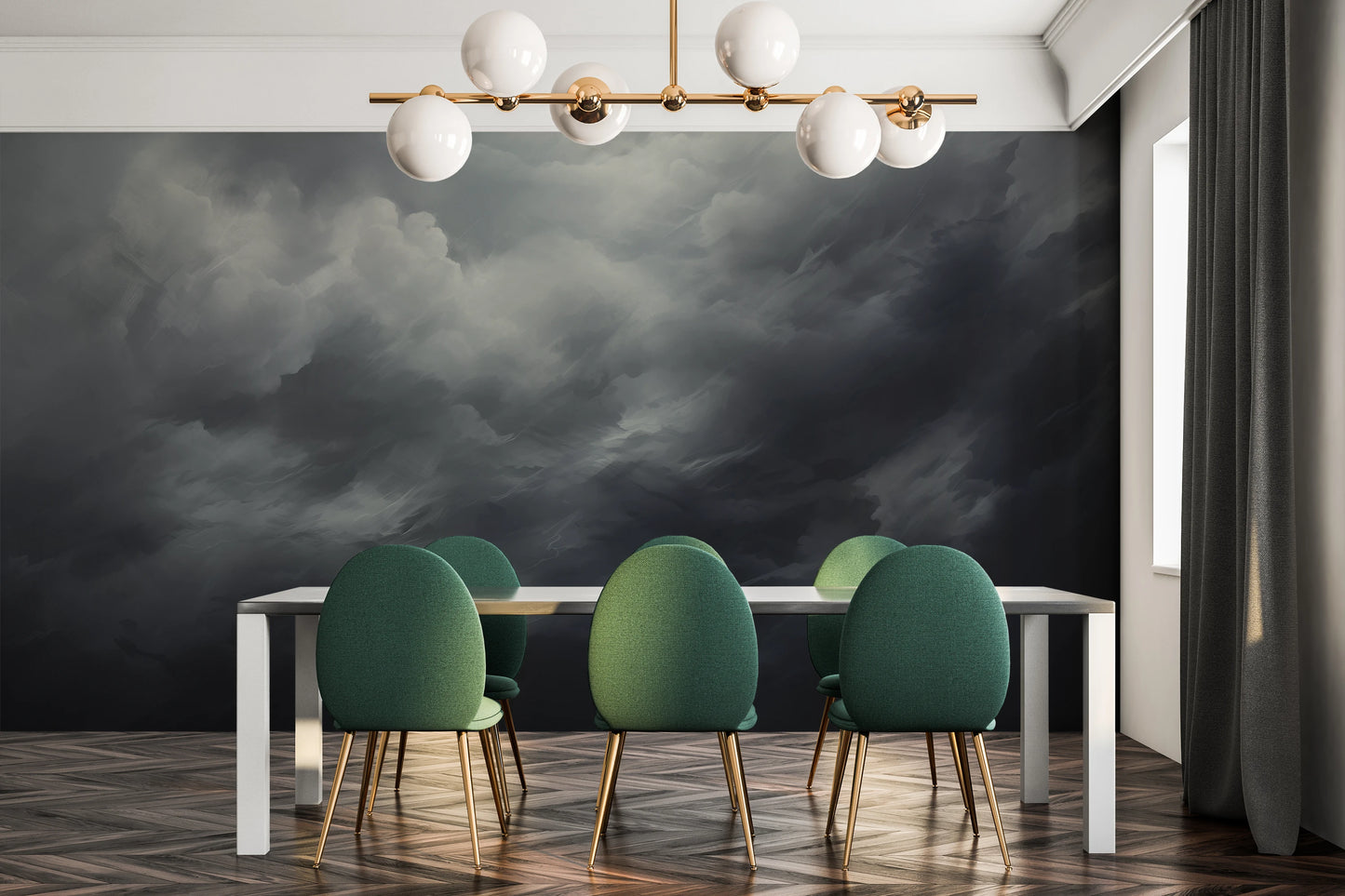 Fototapeta artystyczna o nazwie Serene Monochrome pokazana w aranżacji wnętrza.