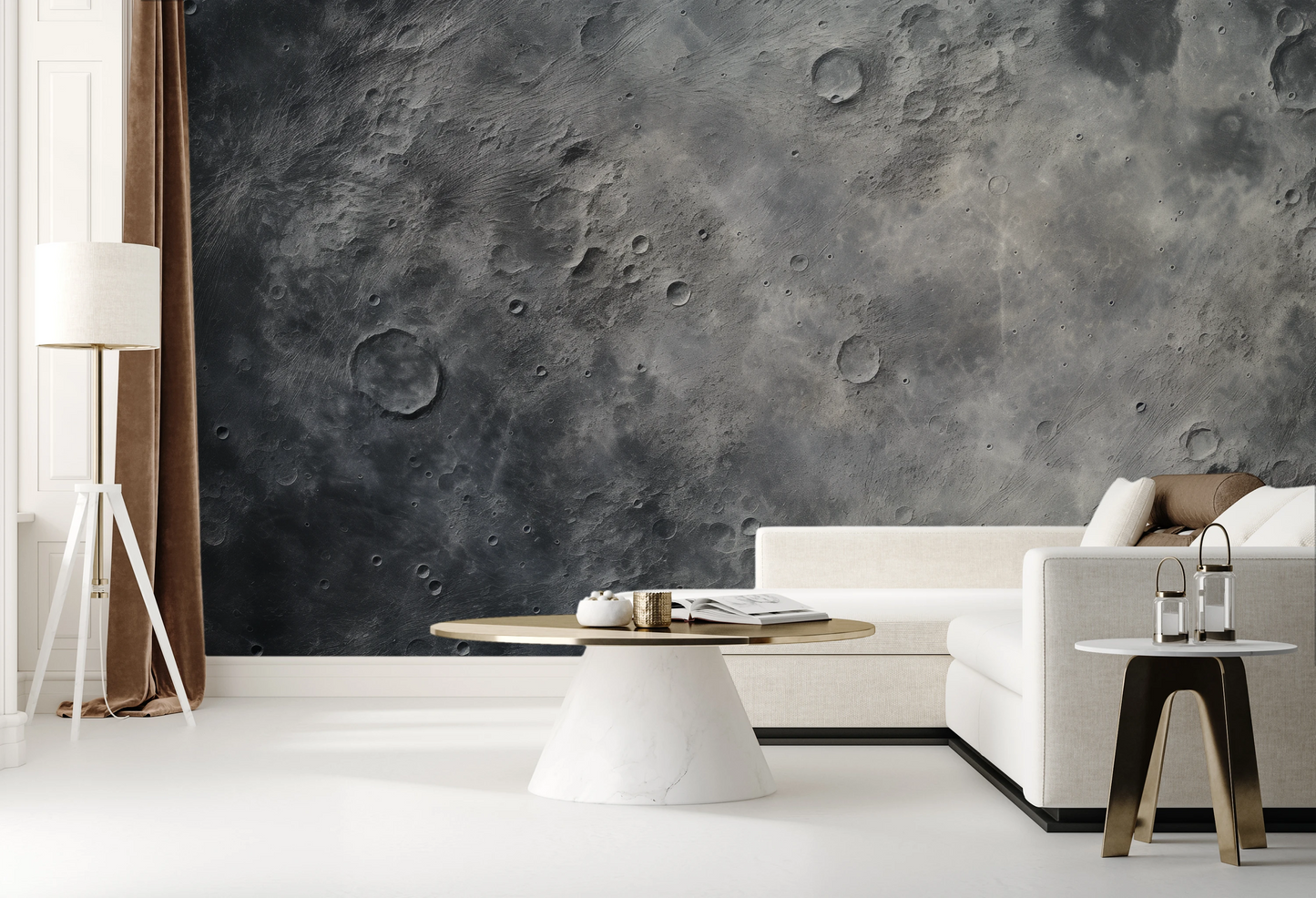 Wzór fototapety artystycznej o nazwie Cosmic Dawn pokazanej w aranżacji wnętrza.