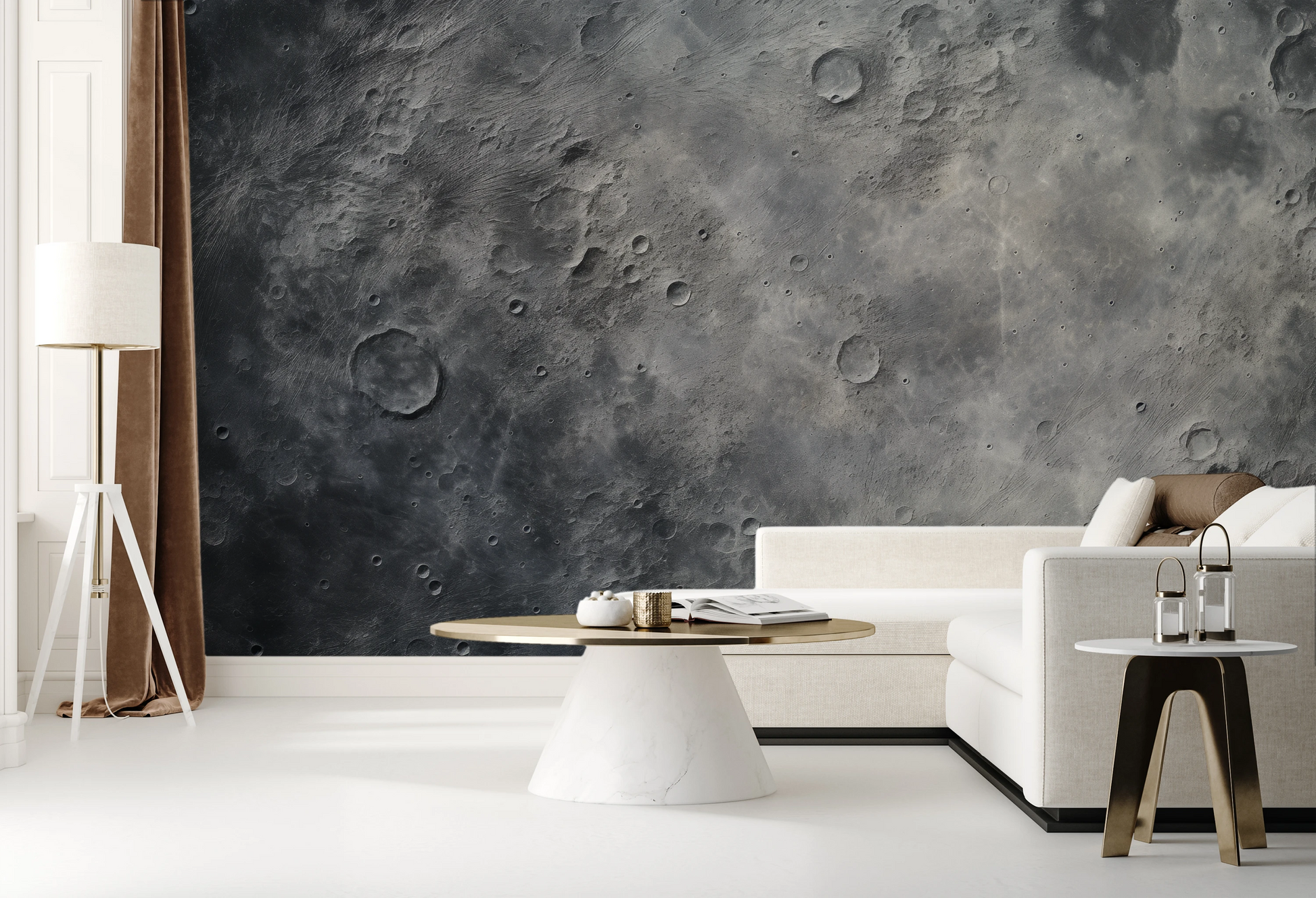 Wzór fototapety artystycznej o nazwie Cosmic Dawn pokazanej w aranżacji wnętrza.