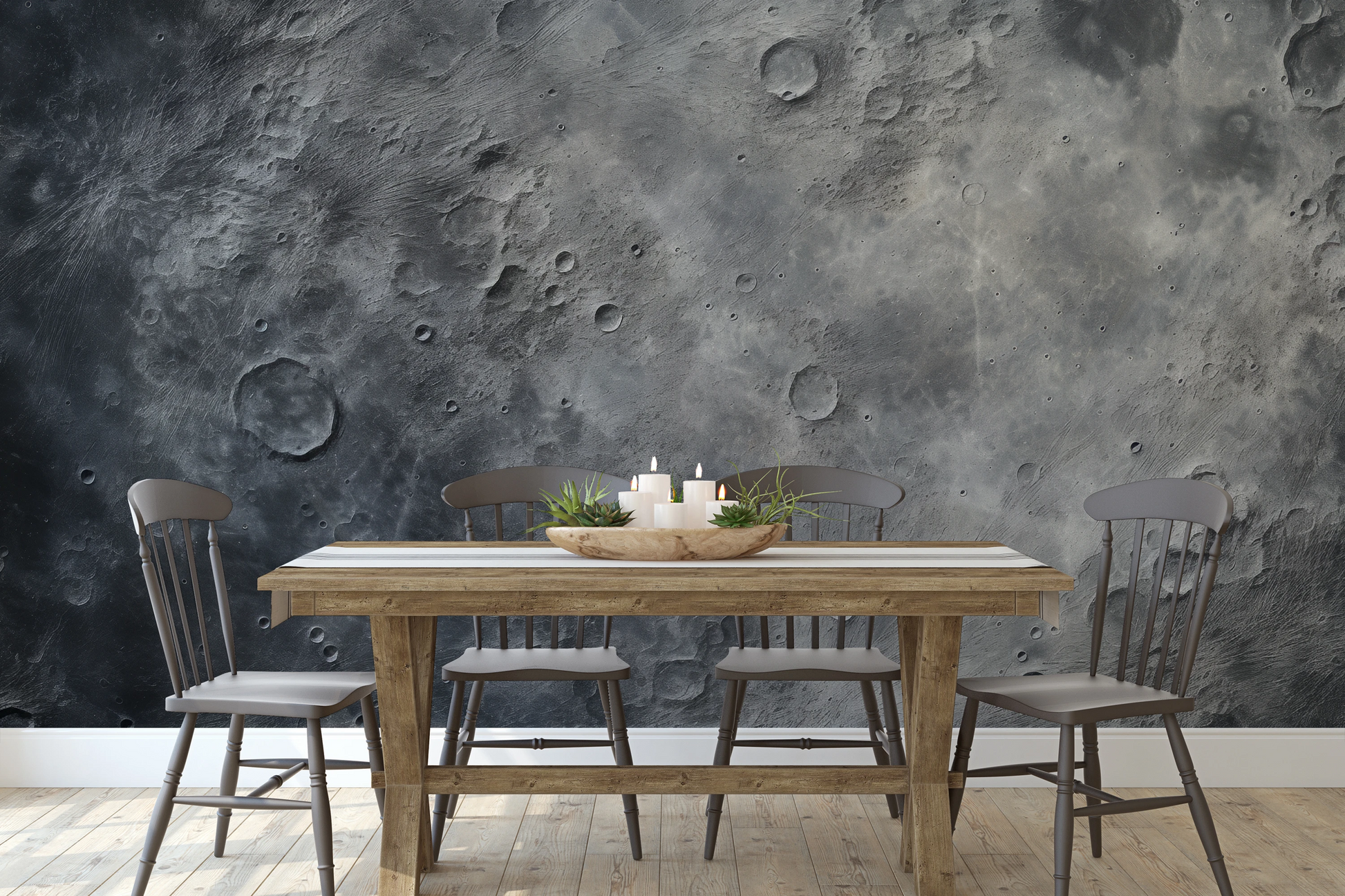 Wzór fototapety o nazwie Cosmic Dawn pokazanej w kontekście pomieszczenia.