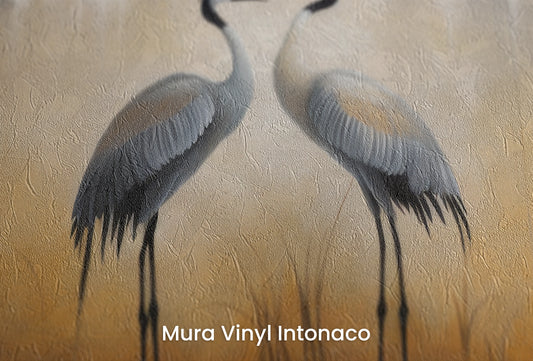 Zbliżenie na artystyczną fototapetę o nazwie Misty Dawn #2 na podłożu Mura Vinyl Intonaco - struktura tartego tynku.
