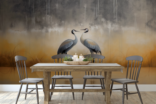 Wzór fototapety artystycznej o nazwie Misty Dawn #2 pokazanej w aranżacji wnętrza.