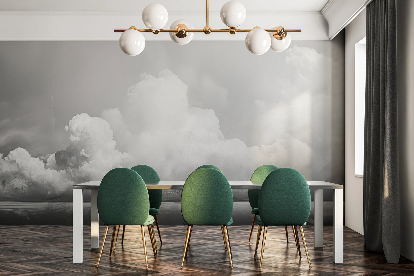 Fototapeta artystyczna o nazwie Clouds of Tranquility pokazana w aranżacji wnętrza.