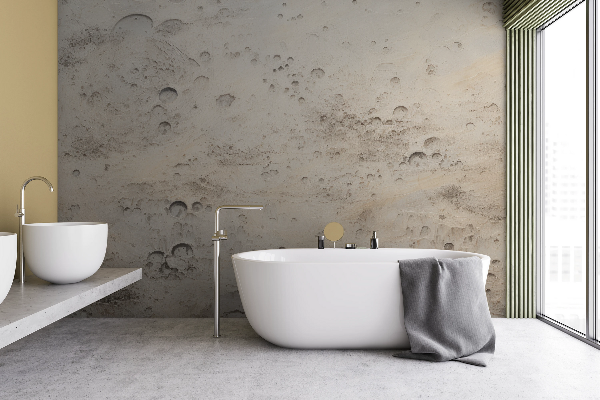 Wzór fototapety o nazwie Beige Moon pokazanej w kontekście pomieszczenia.