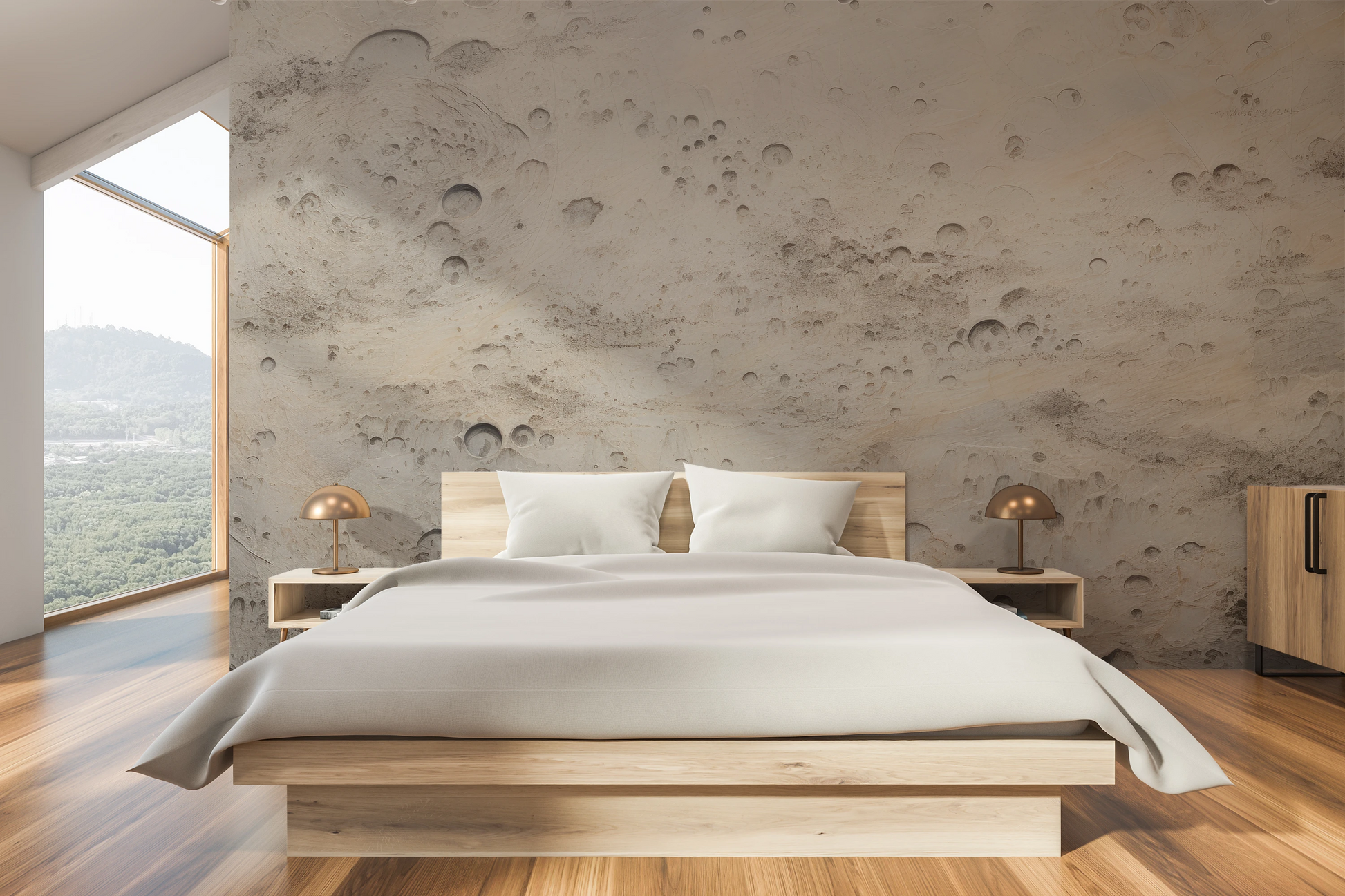 Fototapeta artystyczna o nazwie Beige Moon pokazana w aranżacji wnętrza.