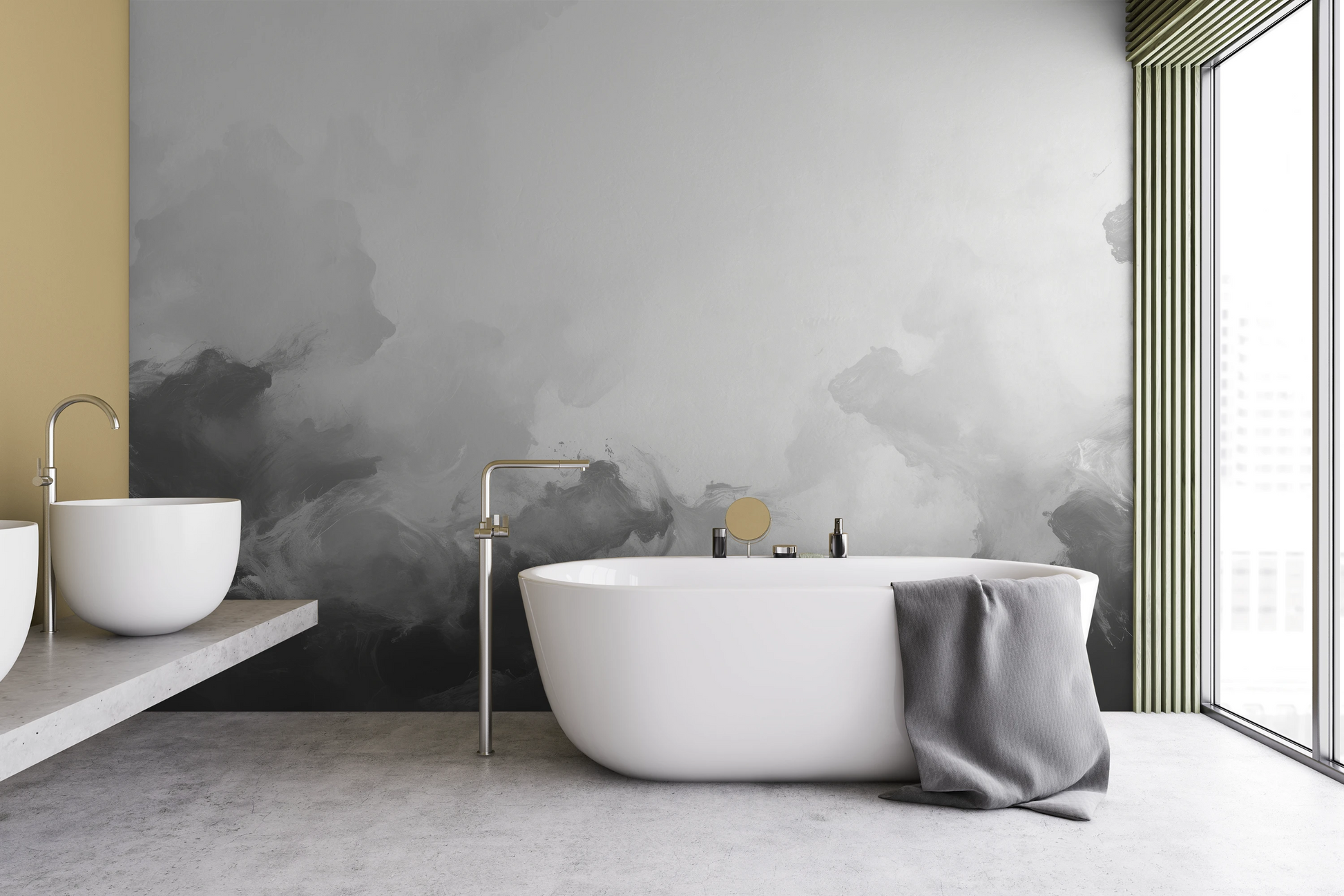 Fototapeta artystyczna o nazwie Muted Turmoil pokazana w aranżacji wnętrza.