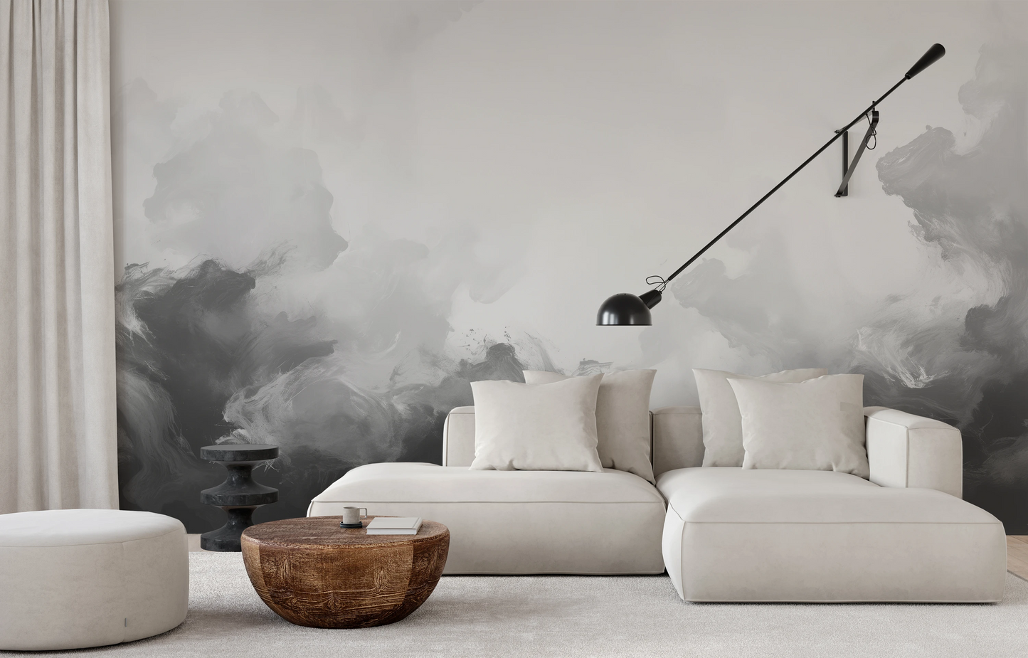 Wzór fototapety o nazwie Muted Turmoil pokazanej w kontekście pomieszczenia.