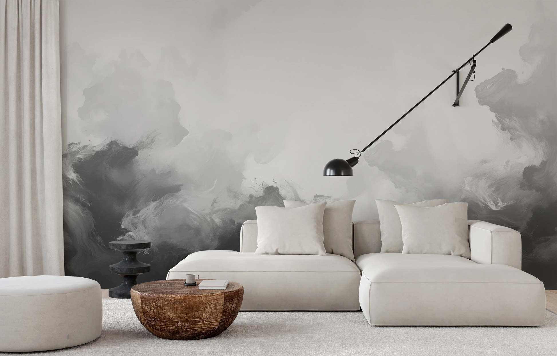 Wzór fototapety o nazwie Muted Turmoil pokazanej w kontekście pomieszczenia.