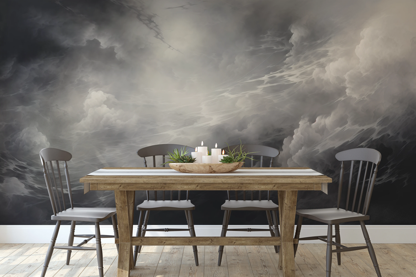 Fototapeta artystyczna o nazwie Silver Lining Drama pokazana w aranżacji wnętrza.