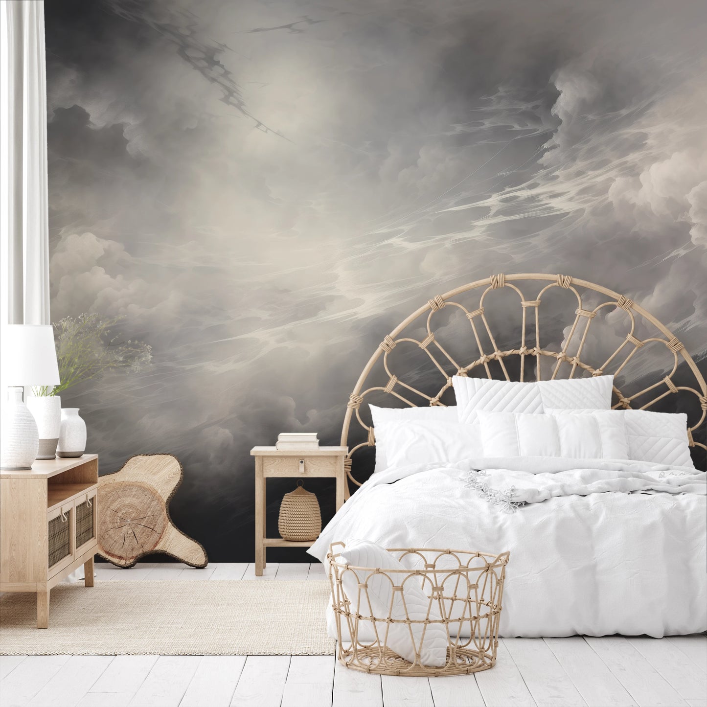 Wzór fototapety o nazwie Silver Lining Drama pokazanej w kontekście pomieszczenia.