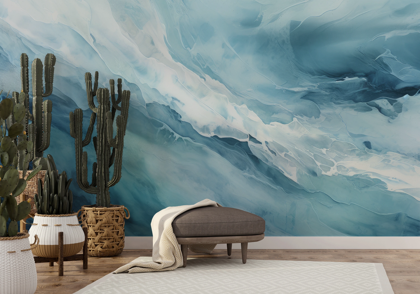 Wzór fototapety malowanej o nazwie Solar Flare pokazanej w aranżacji wnętrza.