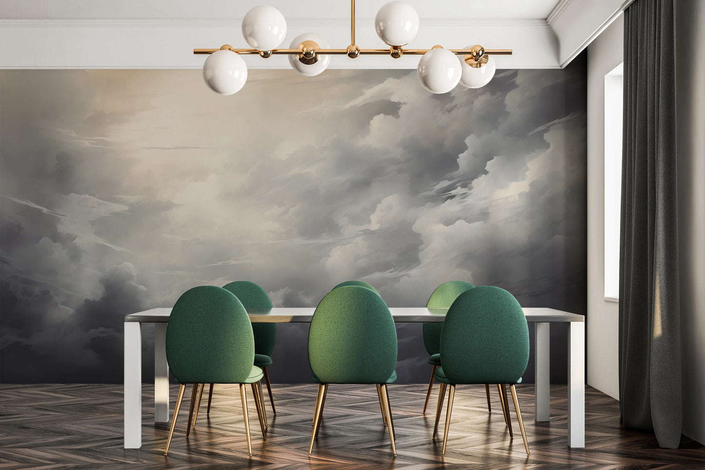 Wzór fototapety o nazwie Light Amidst Shadows pokazanej w kontekście pomieszczenia.