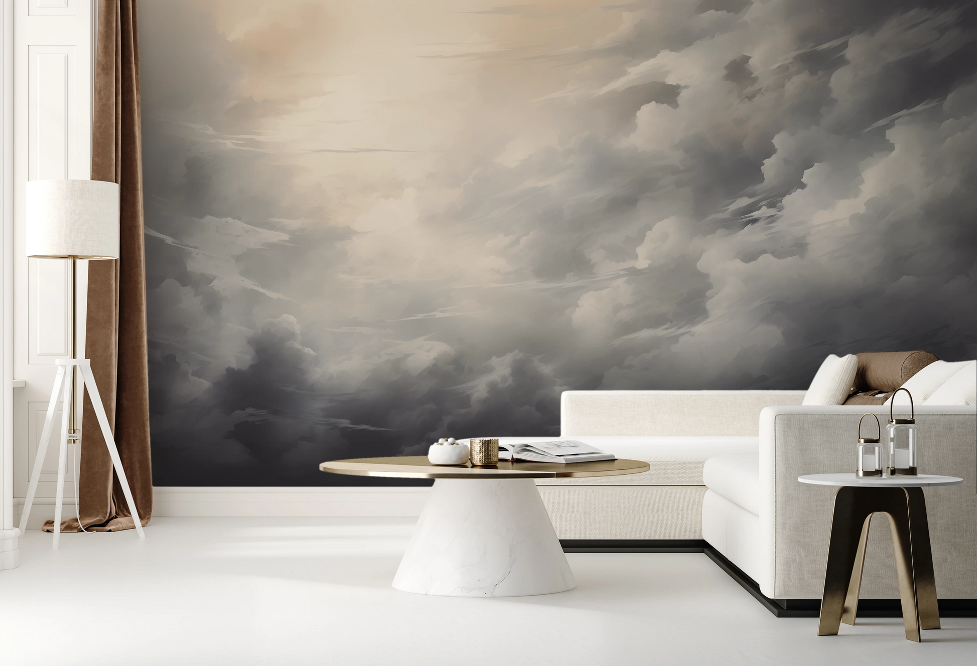 Zdjęcie prezentuje aranżację wnętrza z użyciem fototapety o nazwie Light Amidst Shadows pokazanej w aranżacji wnętrza.