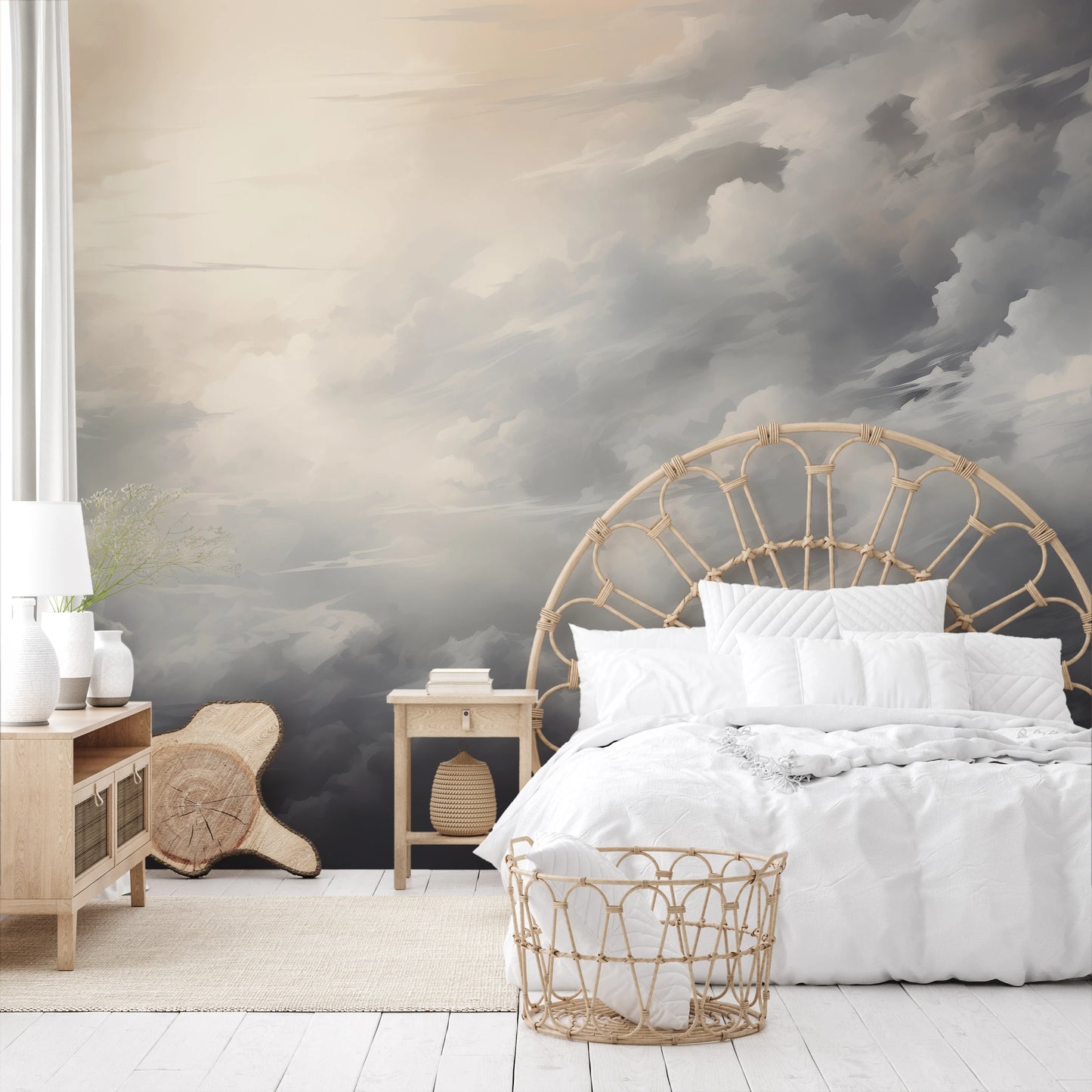 Wzór fototapety artystycznej o nazwie Light Amidst Shadows pokazanej w aranżacji wnętrza.