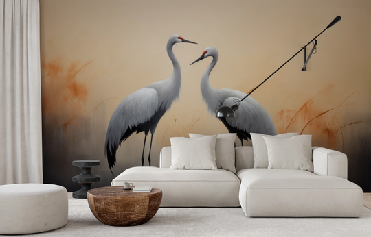 Wzór fototapety artystycznej o nazwie Graceful Encounter pokazanej w aranżacji wnętrza.