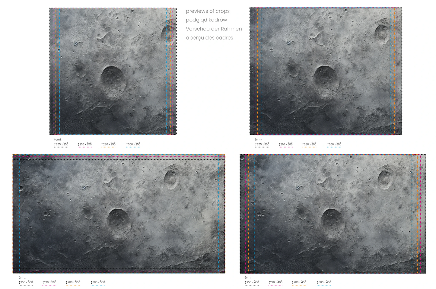 Na obrazie znajduje się prezentacja przykładowych rozmiarów fototapety o nazwie Martian Swirl. Rozmiar fototapety jest dowolny.