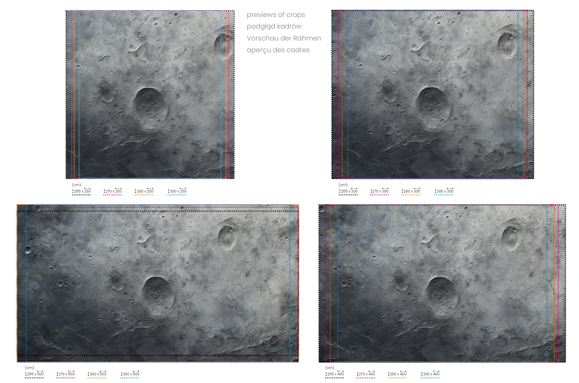 Na obrazie znajduje się prezentacja przykładowych rozmiarów fototapety o nazwie Martian Swirl. Rozmiar fototapety jest dowolny.