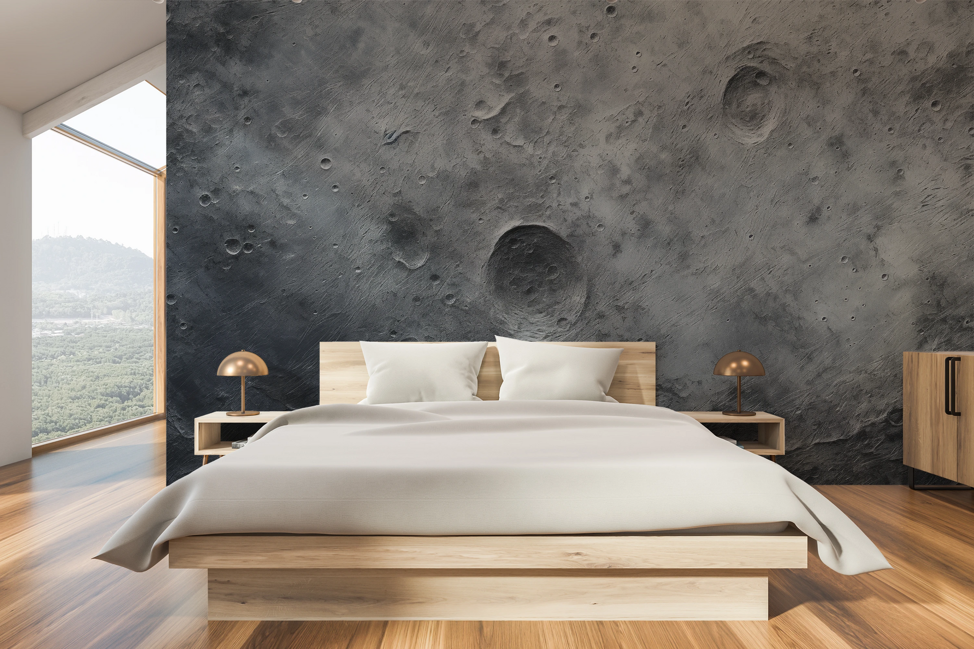 Wzór fototapety malowanej o nazwie Martian Swirl pokazanej w aranżacji wnętrza.