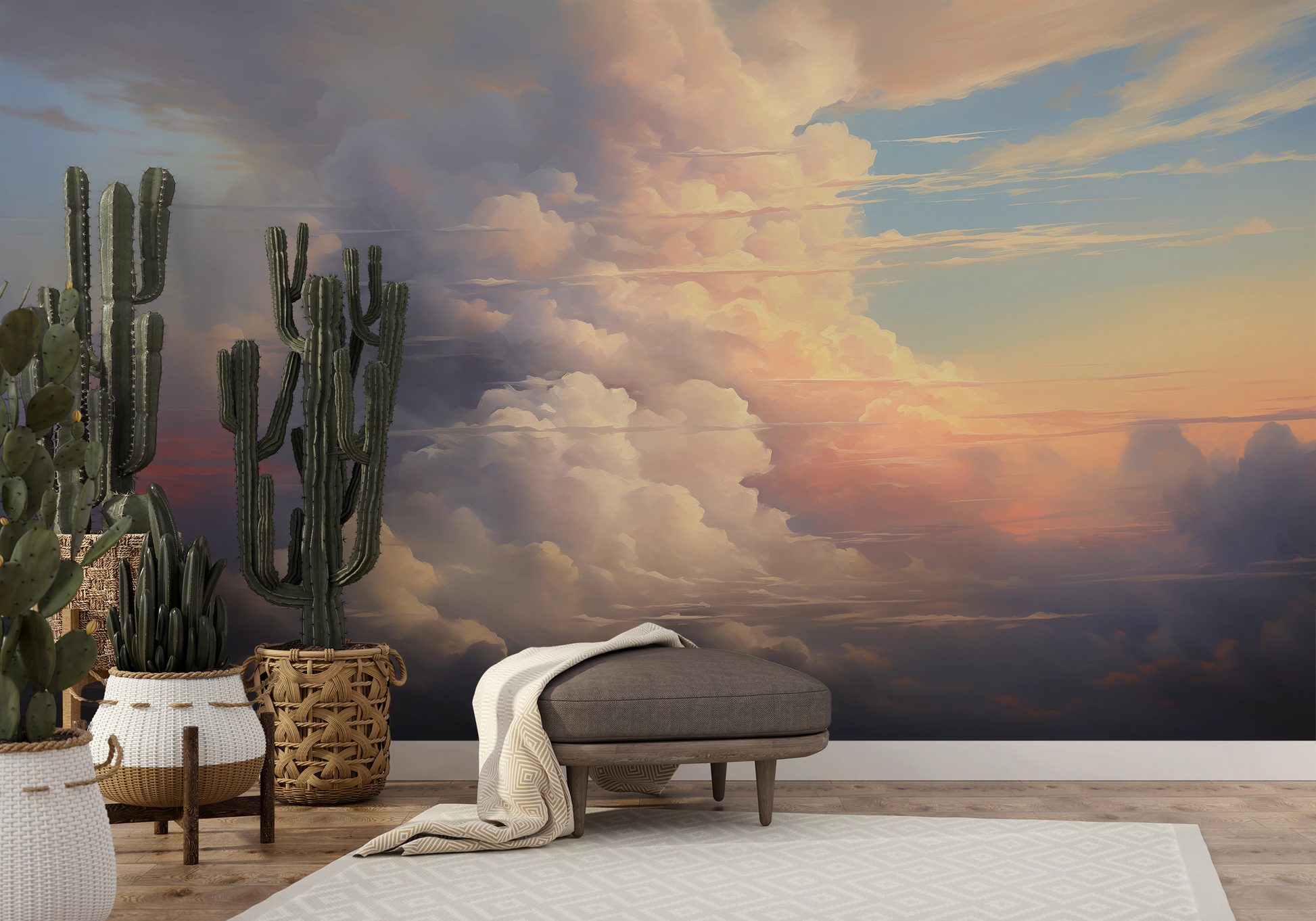 Fototapeta artystyczna o nazwie Twilight's Embrace pokazana w aranżacji wnętrza.