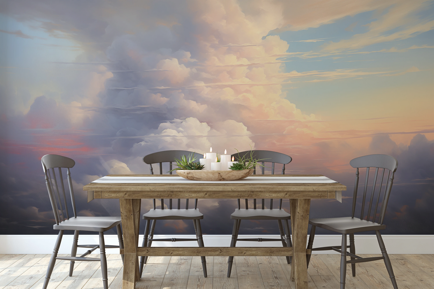 Fototapeta malowana o nazwie Twilight's Embrace pokazana w aranżacji wnętrza.