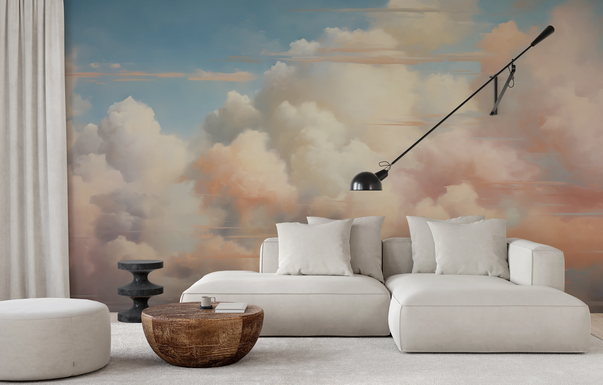 Fototapeta artystyczna o nazwie Pastel Serenity pokazana w aranżacji wnętrza.