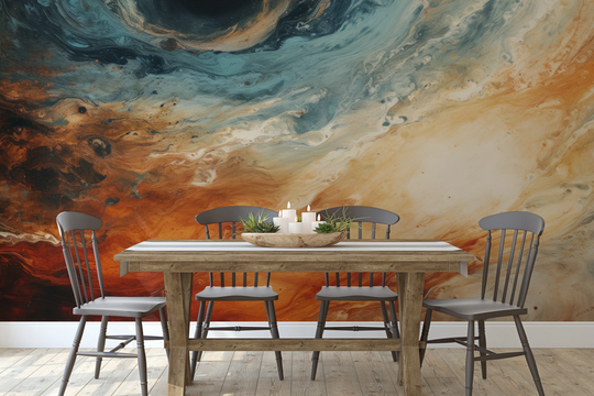Wzór fototapety artystycznej o nazwie Jovian Storm pokazanej w aranżacji wnętrza.
