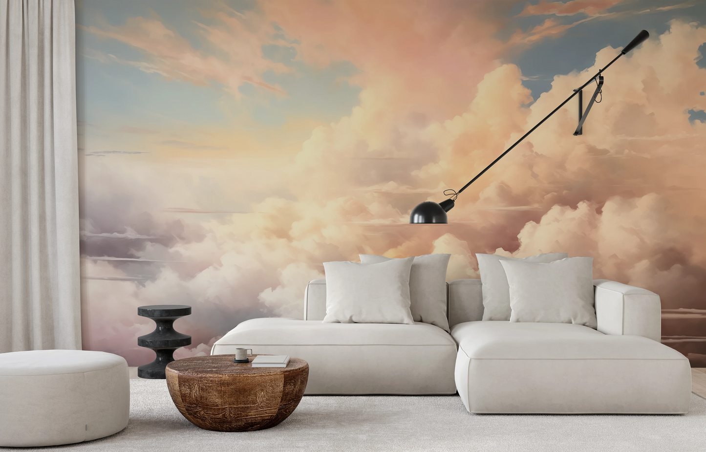 Wzór fototapety malowanej o nazwie Morning's Warmth pokazanej w aranżacji wnętrza.