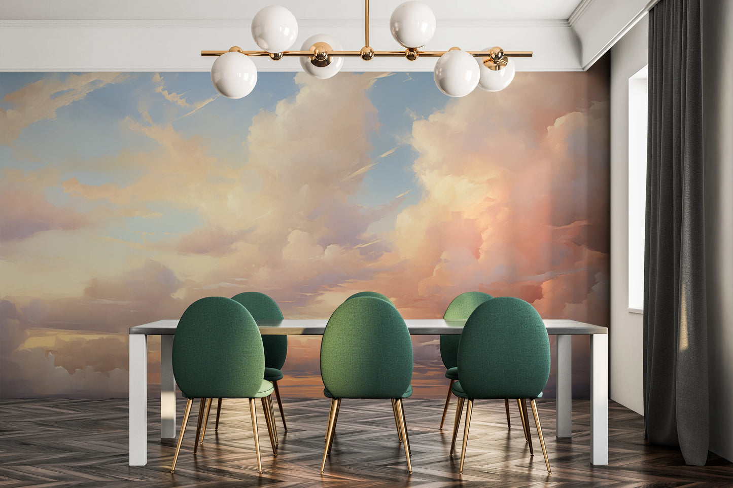 Wzór fototapety o nazwie Evening Glow pokazanej w kontekście pomieszczenia.