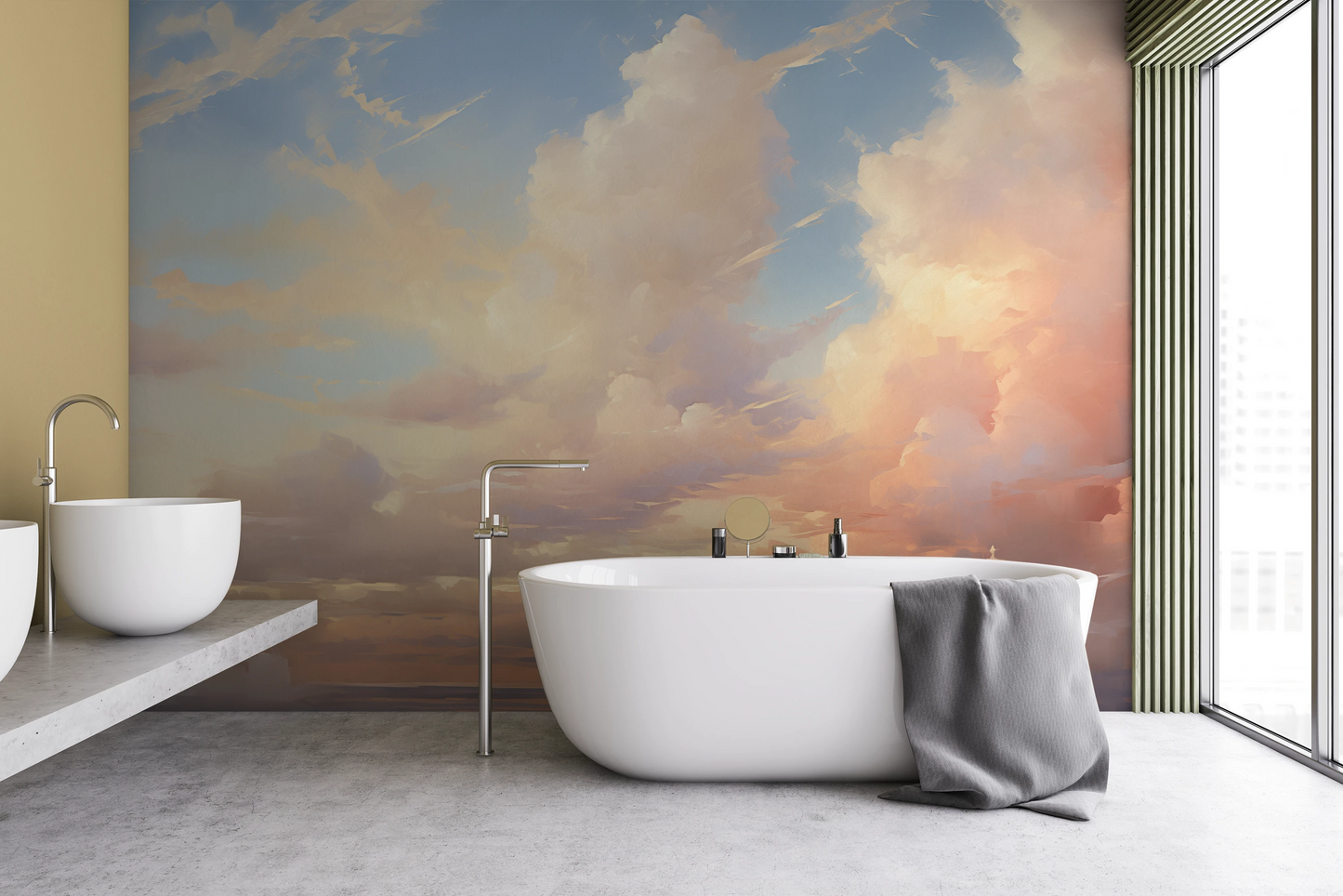 Wzór fototapety artystycznej o nazwie Evening Glow pokazanej w aranżacji wnętrza.