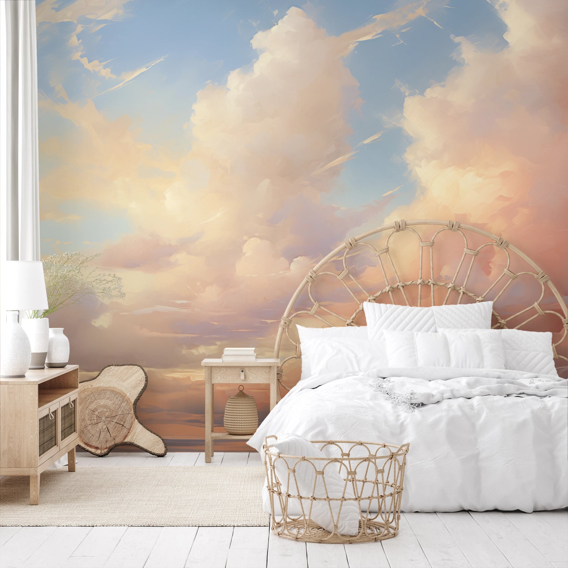 Wzór fototapety artystycznej o nazwie Evening Glow pokazanej w aranżacji wnętrza.