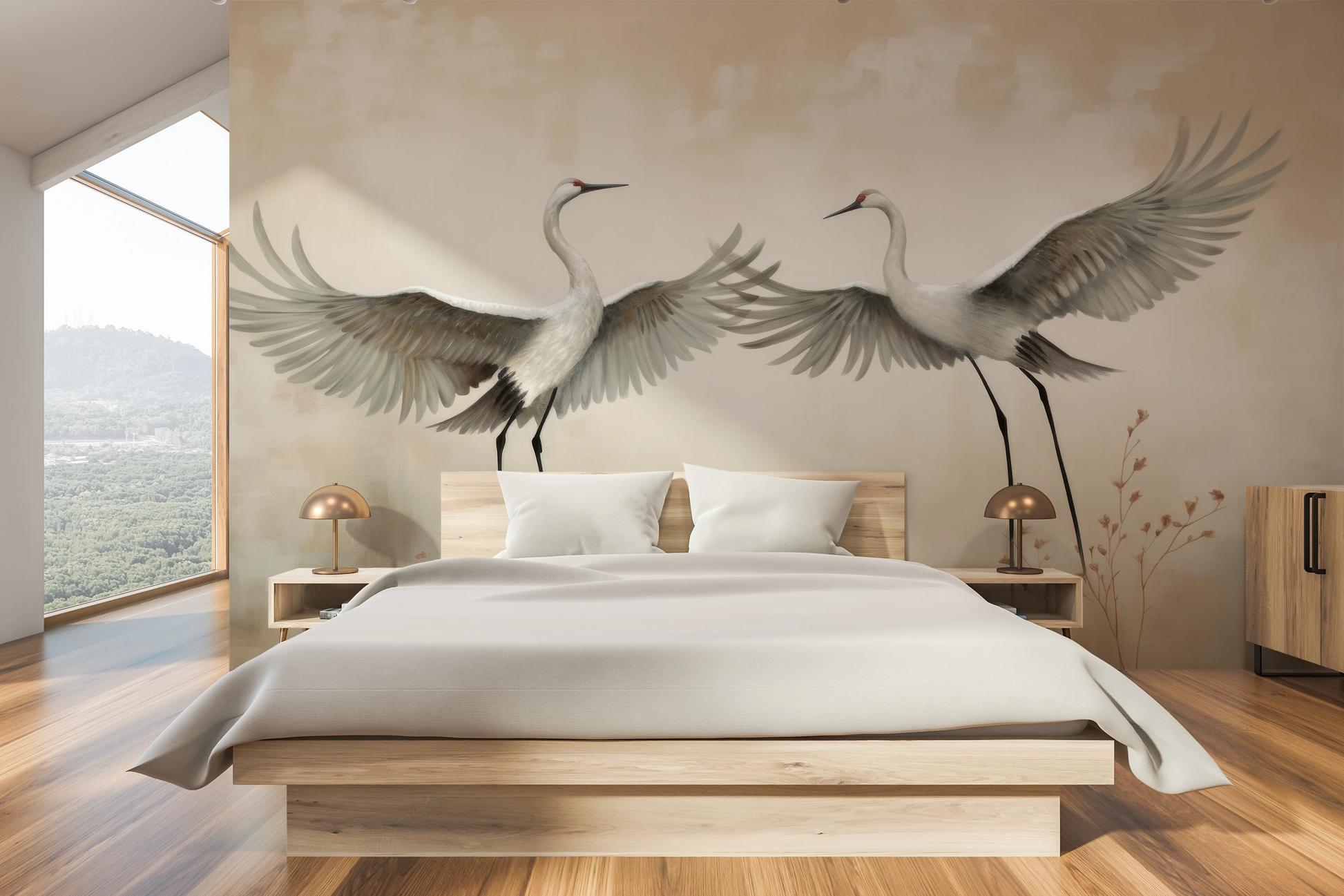 Fototapeta artystyczna o nazwie Graceful Flight pokazana w aranżacji wnętrza.
