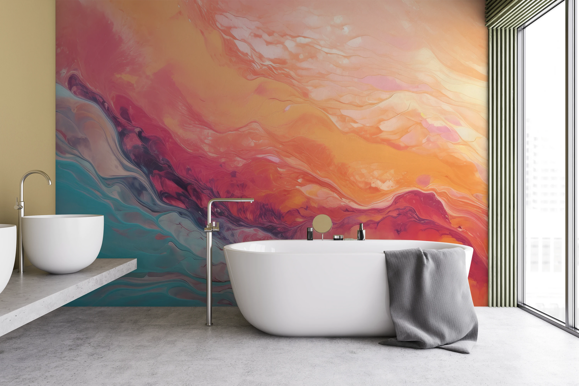 Wzór fototapety o nazwie Neptune's Flow pokazanej w kontekście pomieszczenia.