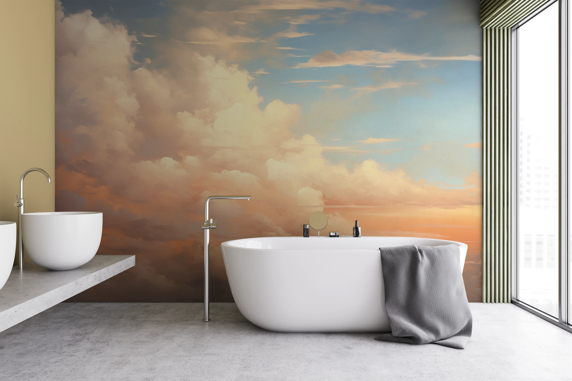 Wzór fototapety malowanej o nazwie Tranquil Dawn #2 pokazanej w aranżacji wnętrza.