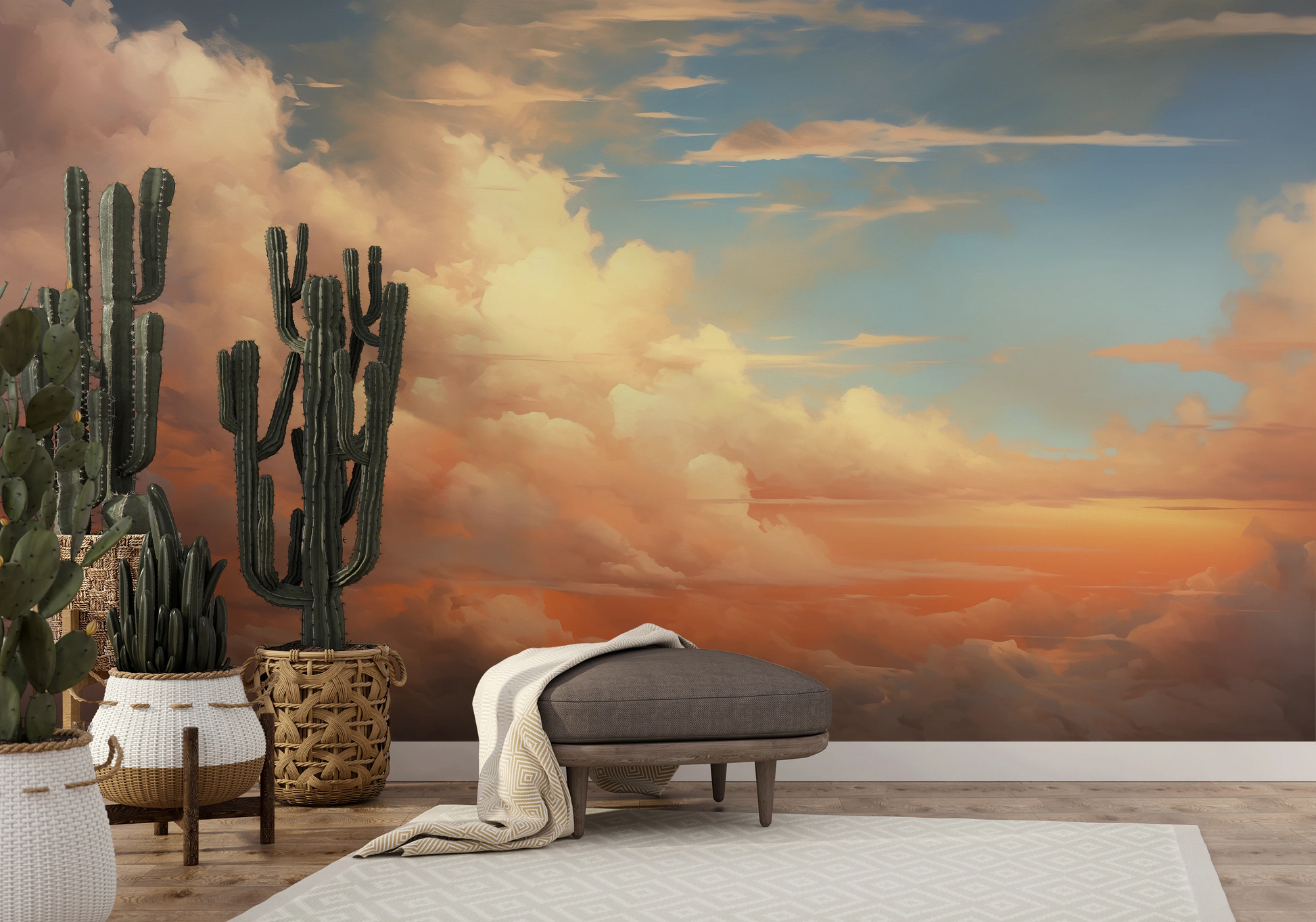 Zdjęcie prezentuje aranżację wnętrza z użyciem fototapety o nazwie Tranquil Dawn #2 pokazanej w aranżacji wnętrza.