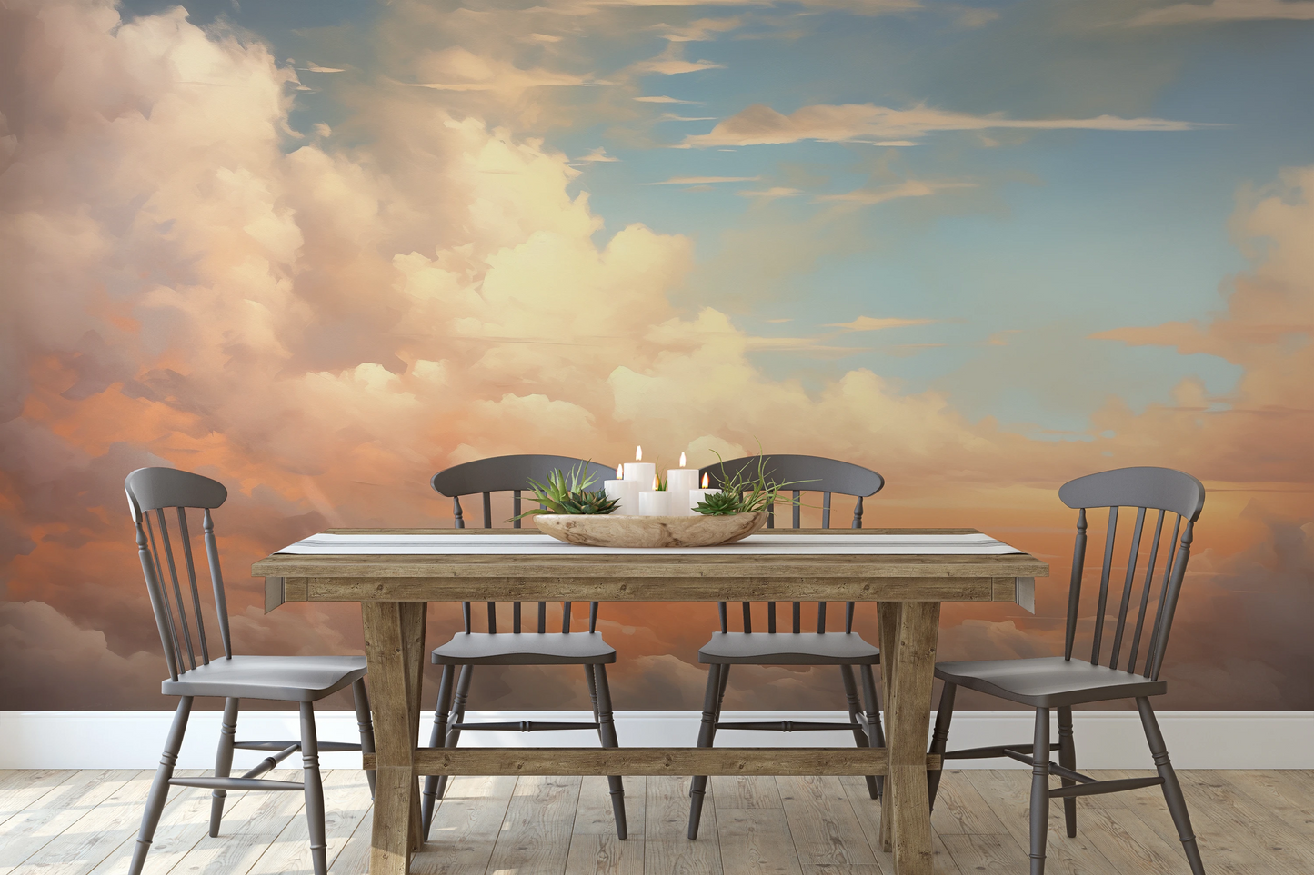 Wzór fototapety artystycznej o nazwie Tranquil Dawn #2 pokazanej w aranżacji wnętrza.