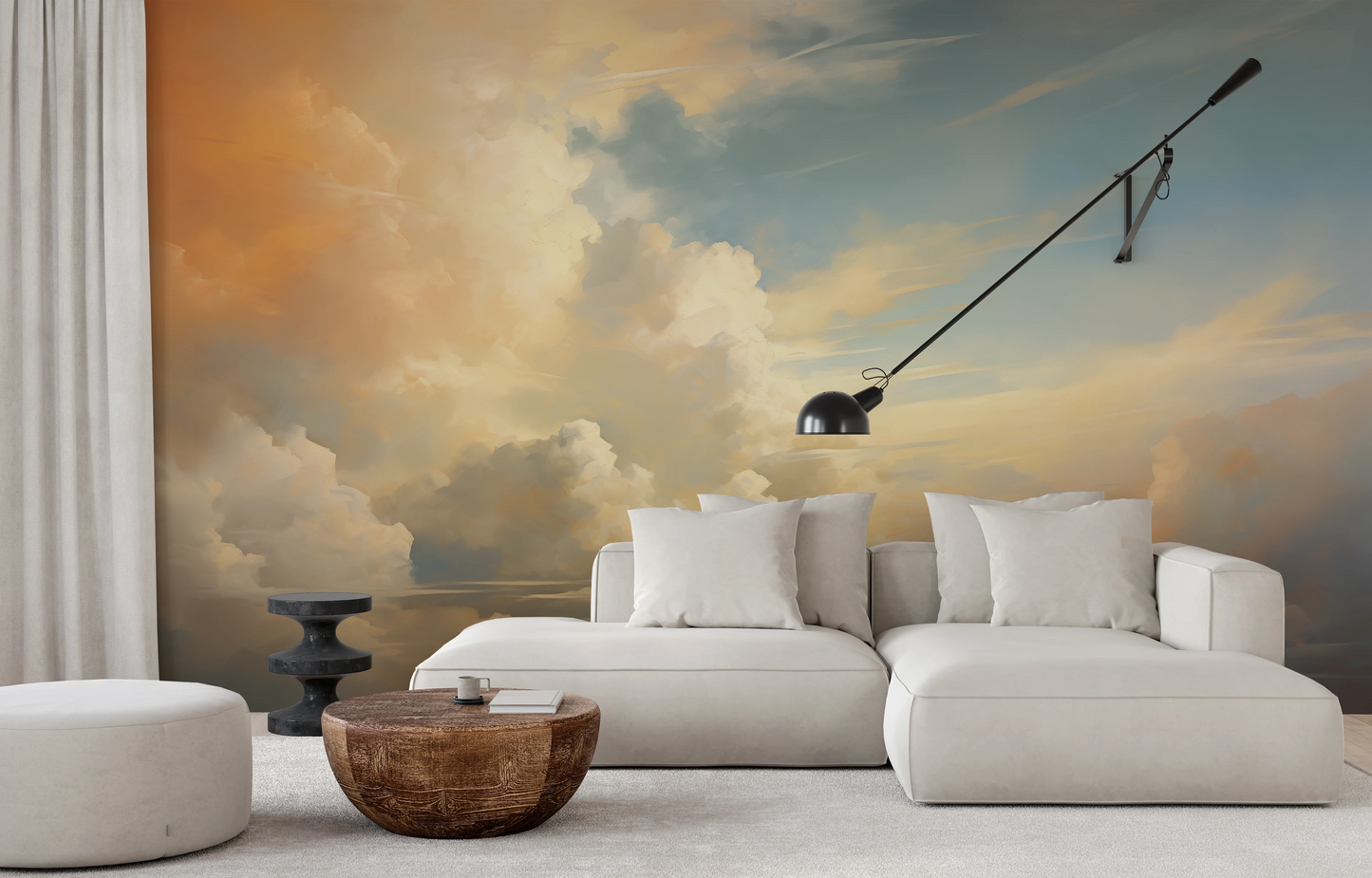 Wzór fototapety malowanej o nazwie Sunset Canvas pokazanej w aranżacji wnętrza.