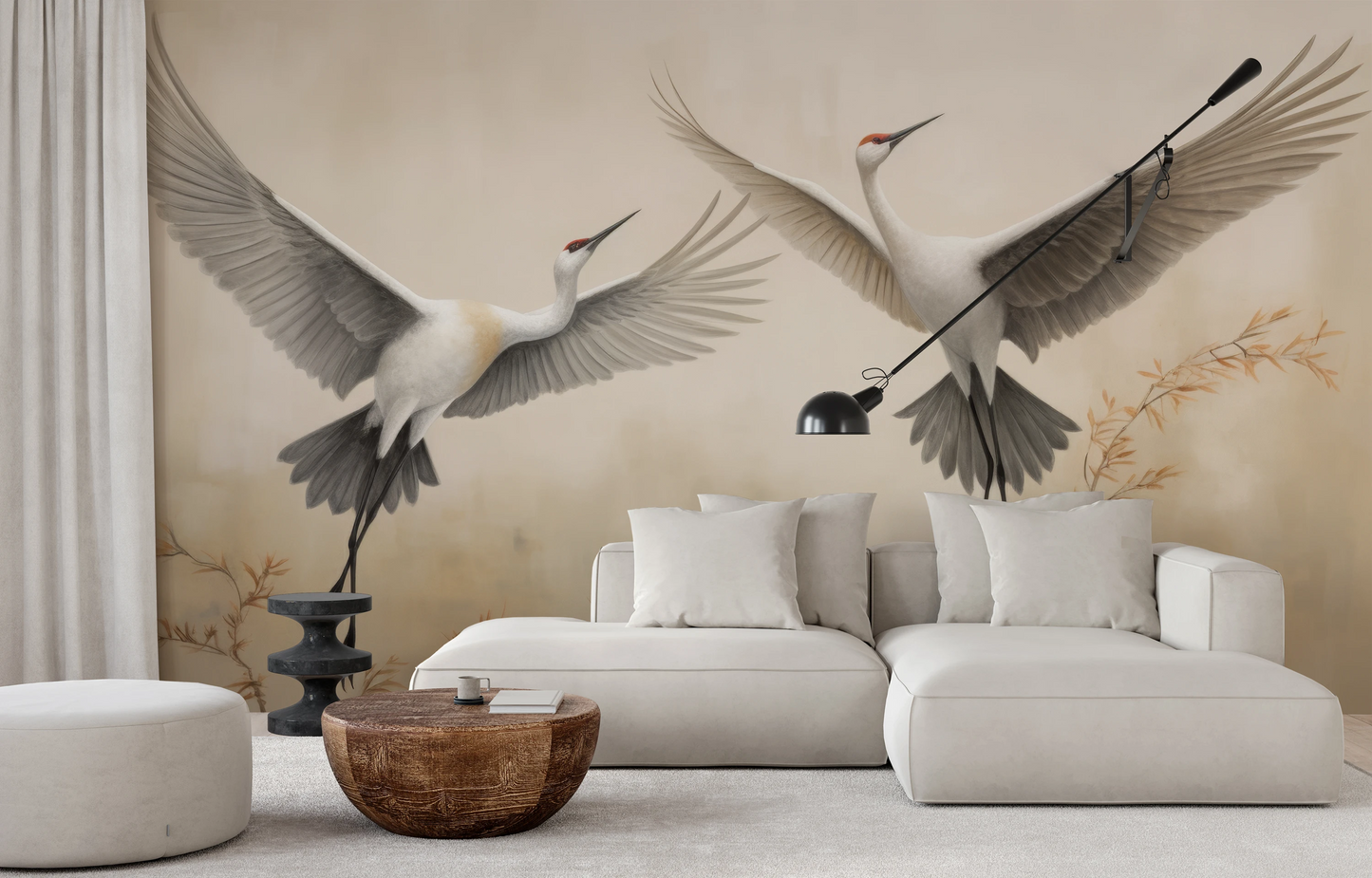 Fototapeta artystyczna o nazwie Wings of Serenity pokazana w aranżacji wnętrza.