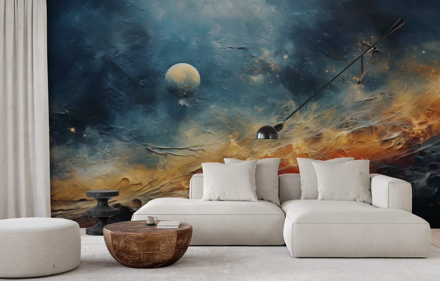 Wzór fototapety artystycznej o nazwie Celestial Harmony pokazanej w aranżacji wnętrza.