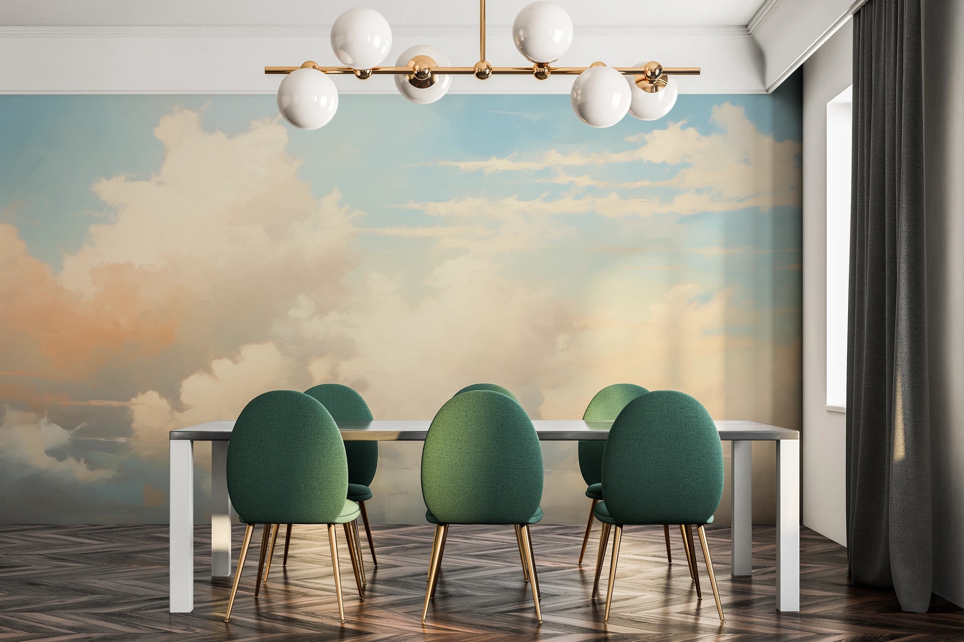 Wzór fototapety artystycznej o nazwie Cotton Whispers pokazanej w aranżacji wnętrza.