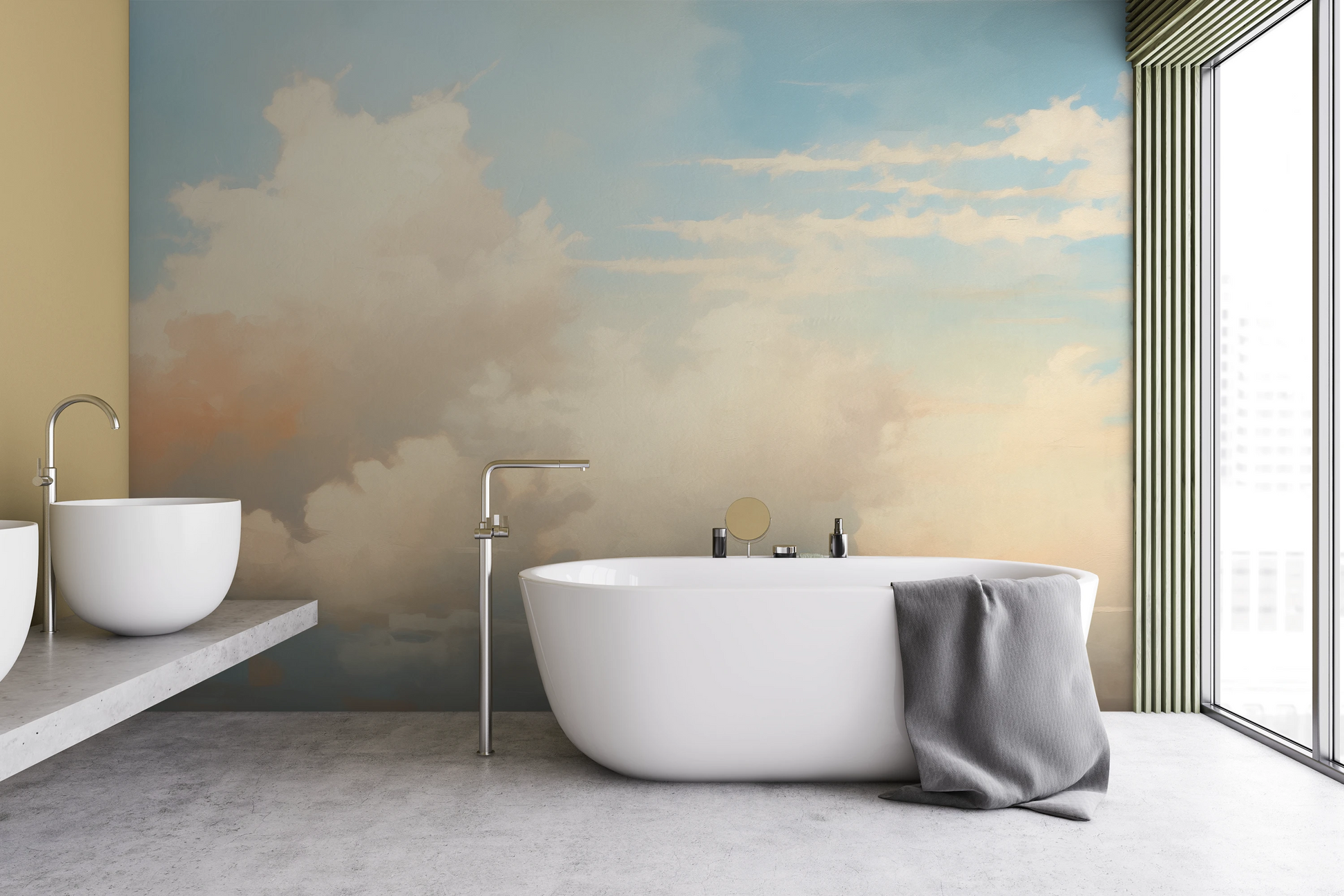 Zdjęcie prezentuje aranżację wnętrza z użyciem fototapety o nazwie Cotton Whispers pokazanej w aranżacji wnętrza.