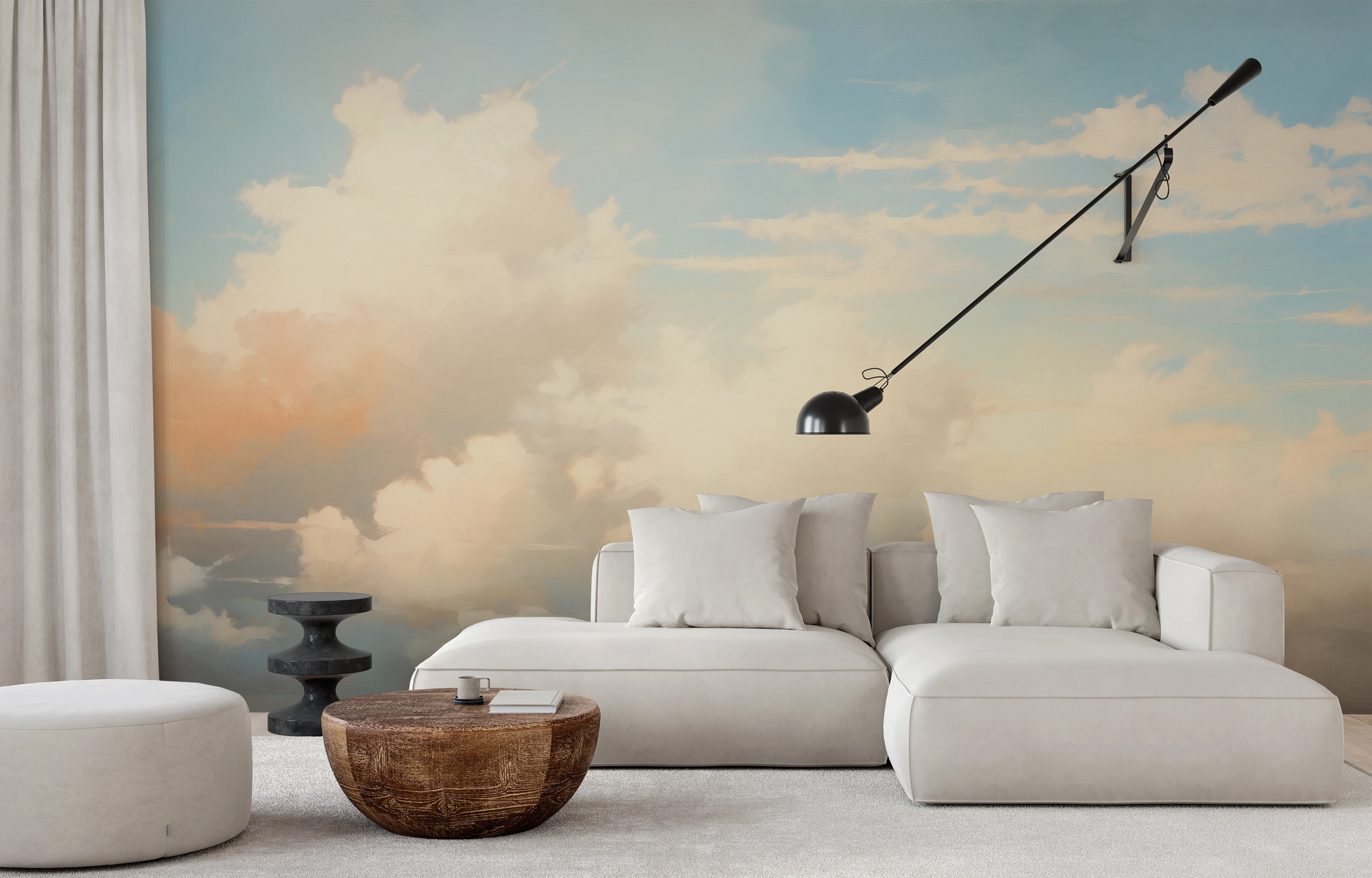 Fototapeta artystyczna o nazwie Cotton Whispers pokazana w aranżacji wnętrza.