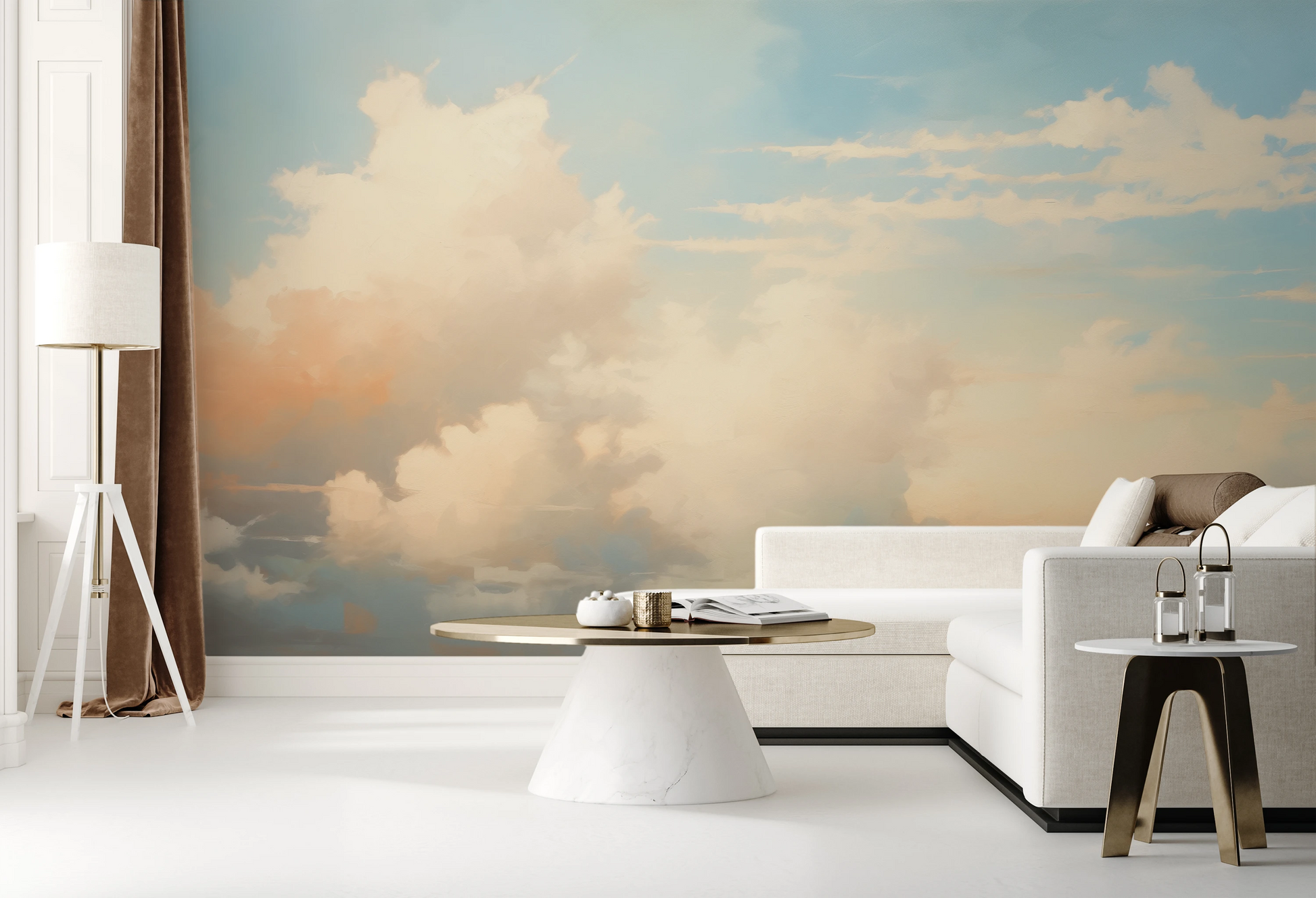 Fototapeta malowana o nazwie Cotton Whispers pokazana w aranżacji wnętrza.