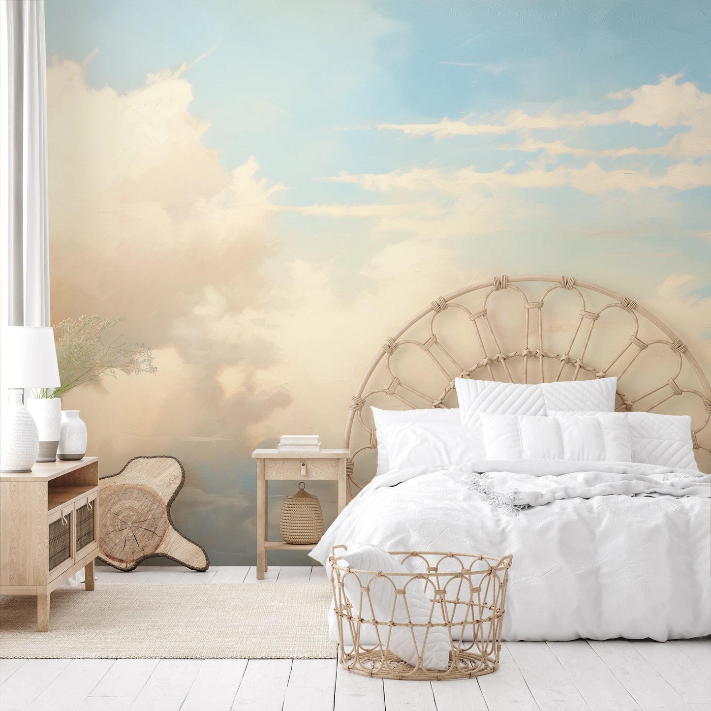 Wzór fototapety o nazwie Cotton Whispers pokazanej w kontekście pomieszczenia.