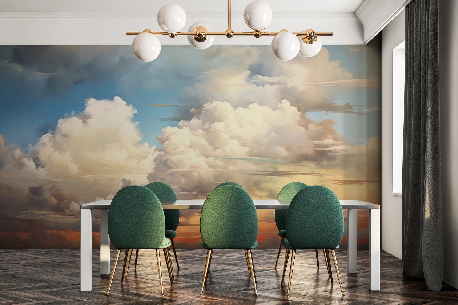 Fototapeta artystyczna o nazwie Sunset Majesty pokazana w aranżacji wnętrza.